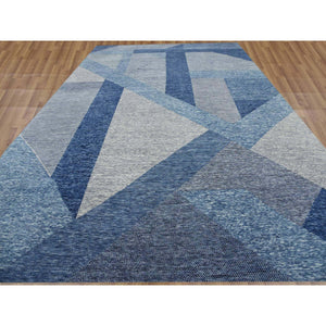 12'2"x18'3" Beau Blue, Pure Wool Hand Knotted, Geometric Art Deco Collection Soft To The Touch, Oversized Oriental Rug FWR476430