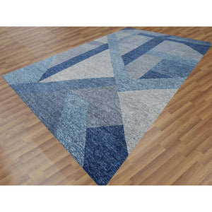 12'2"x18'3" Beau Blue, Pure Wool Hand Knotted, Geometric Art Deco Collection Soft To The Touch, Oversized Oriental Rug FWR476430
