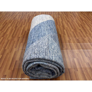 12'2"x18'3" Beau Blue, Pure Wool Hand Knotted, Geometric Art Deco Collection Soft To The Touch, Oversized Oriental Rug FWR476430