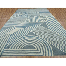 Load image into Gallery viewer, 12&#39;2&quot;x18&#39;4&quot; Steel Blue, Geometric Art Deco Collection Soft To The Touch, Organic Wool Hand Knotted, Oversized Oriental Rug FWR476454