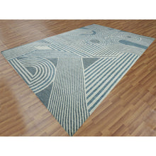 Load image into Gallery viewer, 12&#39;2&quot;x18&#39;4&quot; Steel Blue, Geometric Art Deco Collection Soft To The Touch, Organic Wool Hand Knotted, Oversized Oriental Rug FWR476454