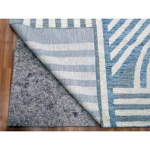 Load image into Gallery viewer, 12&#39;2&quot;x18&#39;4&quot; Steel Blue, Geometric Art Deco Collection Soft To The Touch, Organic Wool Hand Knotted, Oversized Oriental Rug FWR476454