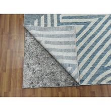 Load image into Gallery viewer, 9&#39;1&quot;x12&#39;1&quot; Steel Blue, Pure Wool Hand Knotted, Geometric Art Deco Collection Soft To The Touch, Oriental Rug FWR476466