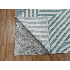 9'1"x12'1" Steel Blue, Pure Wool Hand Knotted, Geometric Art Deco Collection Soft To The Touch, Oriental Rug FWR476466