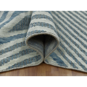 9'1"x12'1" Steel Blue, Pure Wool Hand Knotted, Geometric Art Deco Collection Soft To The Touch, Oriental Rug FWR476466