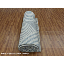 Load image into Gallery viewer, 9&#39;1&quot;x12&#39;1&quot; Steel Blue, Pure Wool Hand Knotted, Geometric Art Deco Collection Soft To The Touch, Oriental Rug FWR476466