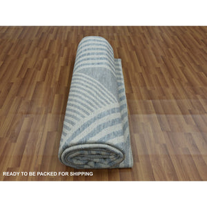 9'1"x12'1" Steel Blue, Pure Wool Hand Knotted, Geometric Art Deco Collection Soft To The Touch, Oriental Rug FWR476466