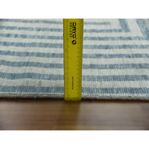 9'1"x12'1" Steel Blue, Pure Wool Hand Knotted, Geometric Art Deco Collection Soft To The Touch, Oriental Rug FWR476466