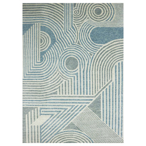 10'1"x14' Steel Blue, Soft Wool Hand Knotted, Geometric Art Deco Collection Soft to the Touch, Oriental Rug FWR476472
