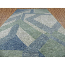 Load image into Gallery viewer, 12&#39;2&quot;x18&#39;3&quot; Camouflage Green, Geometric Art Deco Collection, Natural Wool Hand Knotted, Oversized Oriental Rug FWR476484