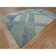 Load image into Gallery viewer, 12&#39;2&quot;x18&#39;3&quot; Camouflage Green, Geometric Art Deco Collection, Natural Wool Hand Knotted, Oversized Oriental Rug FWR476484