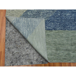 12'2"x18'3" Camouflage Green, Geometric Art Deco Collection, Natural Wool Hand Knotted, Oversized Oriental Rug FWR476484