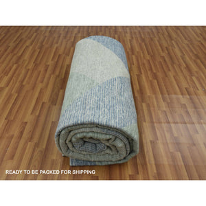 12'2"x18'3" Camouflage Green, Geometric Art Deco Collection, Natural Wool Hand Knotted, Oversized Oriental Rug FWR476484