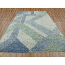 Load image into Gallery viewer, 10&#39;x14&#39; Camouflage Green, 100% Wool Hand Knotted, Geometric Art Deco Collection, Oriental Rug FWR476496