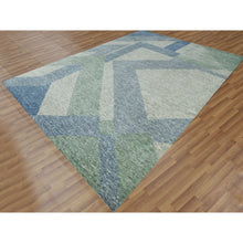 Load image into Gallery viewer, 10&#39;x14&#39; Camouflage Green, 100% Wool Hand Knotted, Geometric Art Deco Collection, Oriental Rug FWR476496