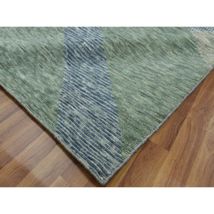 10'x14' Camouflage Green, 100% Wool Hand Knotted, Geometric Art Deco Collection, Oriental Rug FWR476496