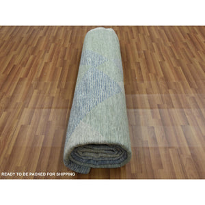 10'x14' Camouflage Green, 100% Wool Hand Knotted, Geometric Art Deco Collection, Oriental Rug FWR476496