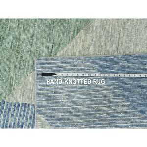 10'x14' Camouflage Green, 100% Wool Hand Knotted, Geometric Art Deco Collection, Oriental Rug FWR476496