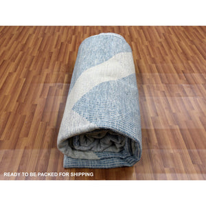 12'1"x18'4" Stone Blue, Geometric Art Deco Collection, Natural Wool Hand Knotted, Oversized Oriental Rug FWR476520
