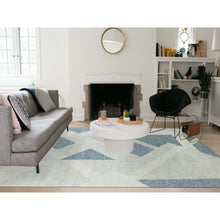 Load image into Gallery viewer, 9&#39;2&quot;x12&#39; Stone Blue, Hand Knotted Geometric Art Deco Collection, Organic Wool, Oriental Rug FWR476526