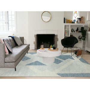 9'2"x12' Stone Blue, Hand Knotted Geometric Art Deco Collection, Organic Wool, Oriental Rug FWR476526