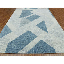 Load image into Gallery viewer, 9&#39;2&quot;x12&#39; Stone Blue, Hand Knotted Geometric Art Deco Collection, Organic Wool, Oriental Rug FWR476526