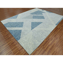 Load image into Gallery viewer, 9&#39;2&quot;x12&#39; Stone Blue, Hand Knotted Geometric Art Deco Collection, Organic Wool, Oriental Rug FWR476526