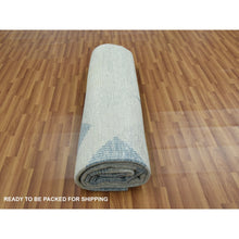 Load image into Gallery viewer, 9&#39;2&quot;x12&#39; Stone Blue, Hand Knotted Geometric Art Deco Collection, Organic Wool, Oriental Rug FWR476526