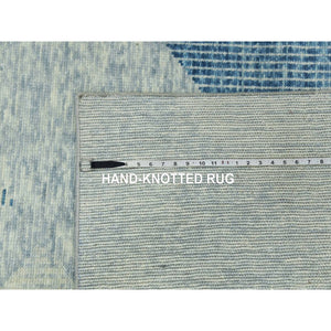 9'2"x12' Stone Blue, Hand Knotted Geometric Art Deco Collection, Organic Wool, Oriental Rug FWR476526