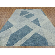 Load image into Gallery viewer, 10&#39;2&quot;x14&#39;2&quot; Stone Blue, 100% Wool Hand Knotted, Geometric Art Deco Collection, Oriental Rug FWR476532
