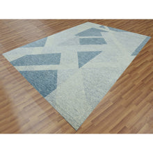 Load image into Gallery viewer, 10&#39;2&quot;x14&#39;2&quot; Stone Blue, 100% Wool Hand Knotted, Geometric Art Deco Collection, Oriental Rug FWR476532