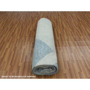 10'2"x14'2" Stone Blue, 100% Wool Hand Knotted, Geometric Art Deco Collection, Oriental Rug FWR476532