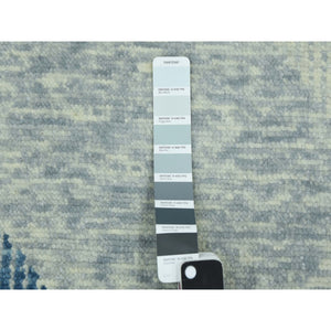 2'x3' Stone Blue, Extra Soft Wool Hand Knotted, Geometric Art Deco Collection, Mat Oriental Rug FWR476550