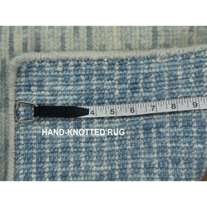 2'x3' Stone Blue, Extra Soft Wool Hand Knotted, Geometric Art Deco Collection, Mat Oriental Rug FWR476550