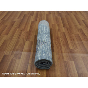 2'x3' Beau Blue, Geometric Art Deco Collection Soft To The Touch, Natural Wool Hand Knotted, Mat Oriental Rug FWR476556