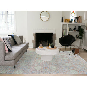 9'2"x12'  Green, Tone On Tone Obscured And Subtle, Natural Dyes, Soft Wool, Hand Knotted  Oriental Rug FWR476604