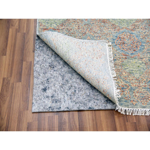 9'2"x12'  Green, Tone On Tone Obscured And Subtle, Natural Dyes, Soft Wool, Hand Knotted  Oriental Rug FWR476604