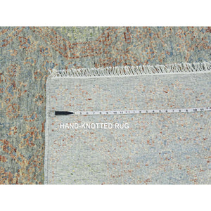 9'2"x12'  Green, Tone On Tone Obscured And Subtle, Natural Dyes, Soft Wool, Hand Knotted  Oriental Rug FWR476604