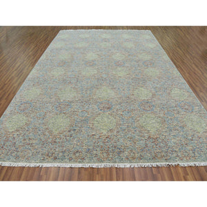 10'x14'2" Green, Hand Knotted Rug, Tone On Tone Obscured And Subtle Collection, Natural Dyes Soft Wool, Oriental Rug FWR476616