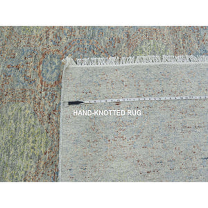 10'x14'2" Green, Hand Knotted Rug, Tone On Tone Obscured And Subtle Collection, Natural Dyes Soft Wool, Oriental Rug FWR476616