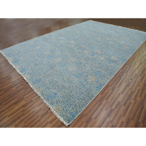 11'10"x17'10" Blue, Oversize Natural Dyes, Tone On Tone Obscured And Subtle Collection, Pure Wool, Hand Knotted, Soft Pile, Oriental Rug FWR476646