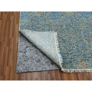 11'10"x17'10" Blue, Oversize Natural Dyes, Tone On Tone Obscured And Subtle Collection, Pure Wool, Hand Knotted, Soft Pile, Oriental Rug FWR476646