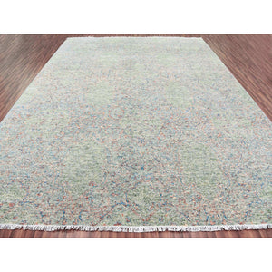12'x15'2" Green, Oversize, Soft Luxurious Wool, Tone On Tone Obscured And Subtle Collection,  Hand Knotted, Oriental Rug FWR476658