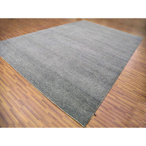 12'1"x18'2" Medium Gray, Modern Grass Design, Natural Undyed Wool, Hand Knotted, Oversized Oriental Rug FWR476700