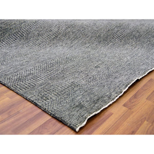 12'1"x18'2" Medium Gray, Modern Grass Design, Natural Undyed Wool, Hand Knotted, Oversized Oriental Rug FWR476700