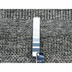 12'1"x18'2" Medium Gray, Modern Grass Design, Natural Undyed Wool, Hand Knotted, Oversized Oriental Rug FWR476700