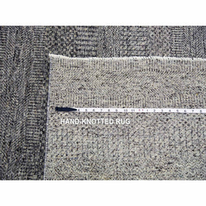 12'1"x18'2" Medium Gray, Modern Grass Design, Natural Undyed Wool, Hand Knotted, Oversized Oriental Rug FWR476700