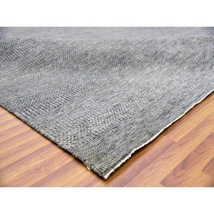 12'x15'1" Medium Gray, Hand Knotted, Modern Grass Design, Natural Undyed Wool, Oversized Oriental Rug FWR476706