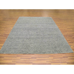 8'x10'1" Medium Gray, Modern Grass Design, Natural Undyed Wool, Hand Knotted, Oriental Rug FWR476718
