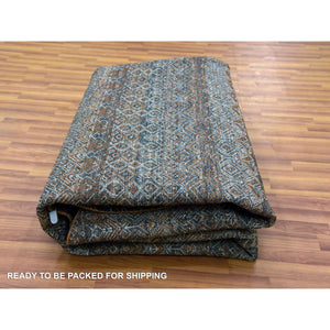 9'10"x9'10" Rust Brown, Hand Knotted, Kohinoor Herat Small Geometric Repetitive Design, 100% Plush Wool, Round Oriental Rug FWR476748